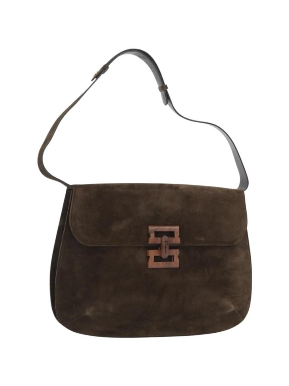 Salvatore Ferragamo Gancini Shoulder Bag Suede Black Gold